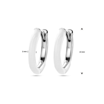 Zilveren oorbellen creolen/oorringen wit emaille - Staartjes en Strikjes