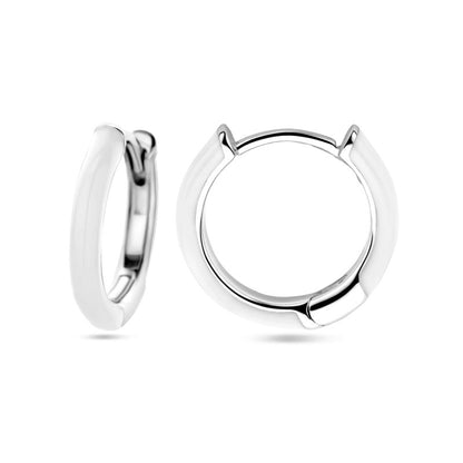 Zilveren oorbellen creolen/oorringen wit emaille - Staartjes en Strikjes