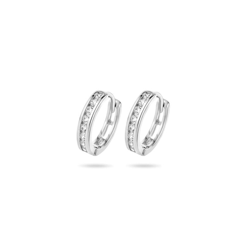 Zilveren oorbellen creolen/oorringen zirconia steentjes - Staartjes en Strikjes