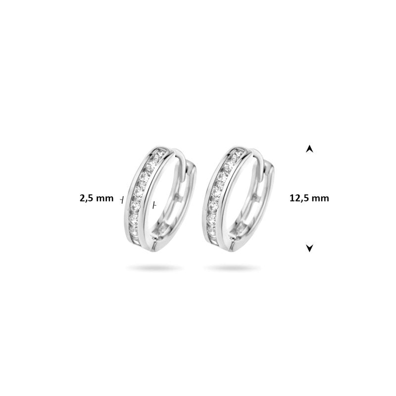 Zilveren oorbellen creolen/oorringen zirconia steentjes - Staartjes en Strikjes