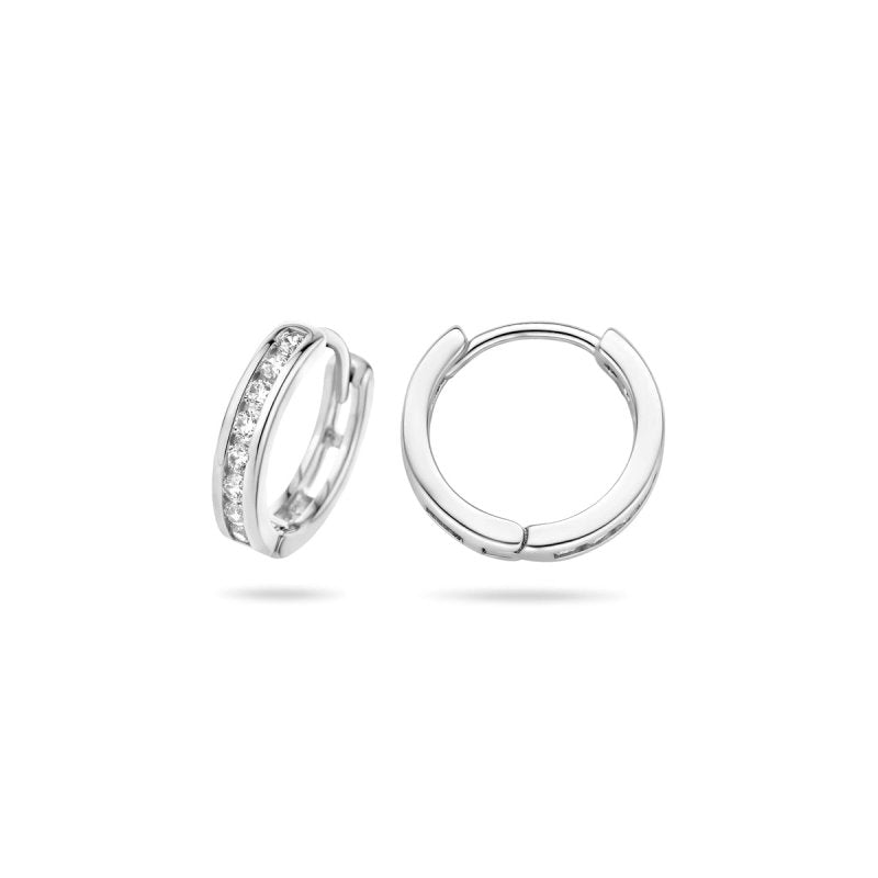 Zilveren oorbellen creolen/oorringen zirconia steentjes - Staartjes en Strikjes