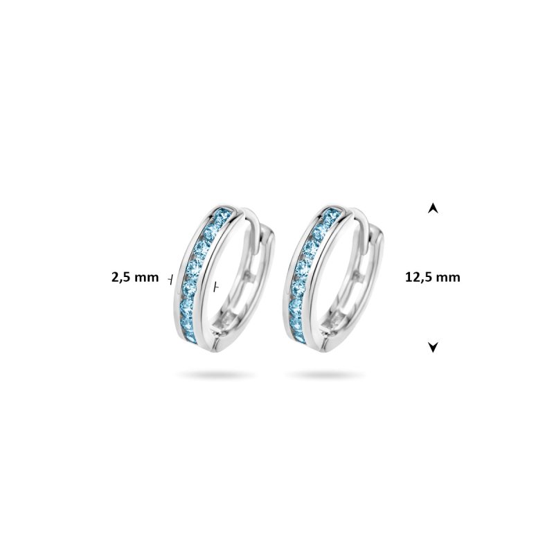 Zilveren oorbellen creolen/oorringen zirconia steentjes blauw - Staartjes en Strikjes