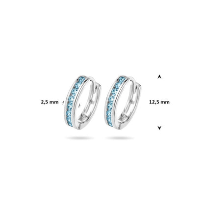 Zilveren oorbellen creolen/oorringen zirconia steentjes blauw - Staartjes en Strikjes