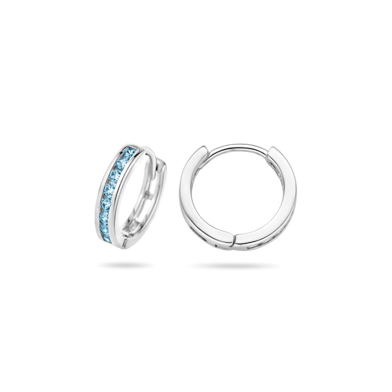 Zilveren oorbellen creolen/oorringen zirconia steentjes blauw - Staartjes en Strikjes