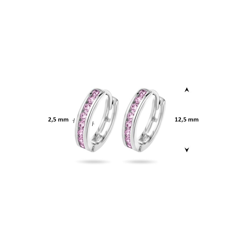 Zilveren oorbellen creolen/oorringen zirconia steentjes lichtroze - Staartjes en Strikjes