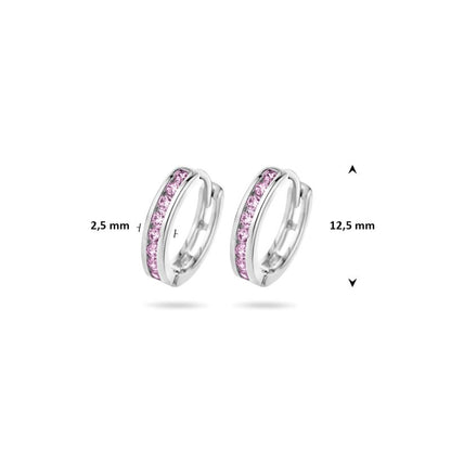Zilveren oorbellen creolen/oorringen zirconia steentjes lichtroze - Staartjes en Strikjes