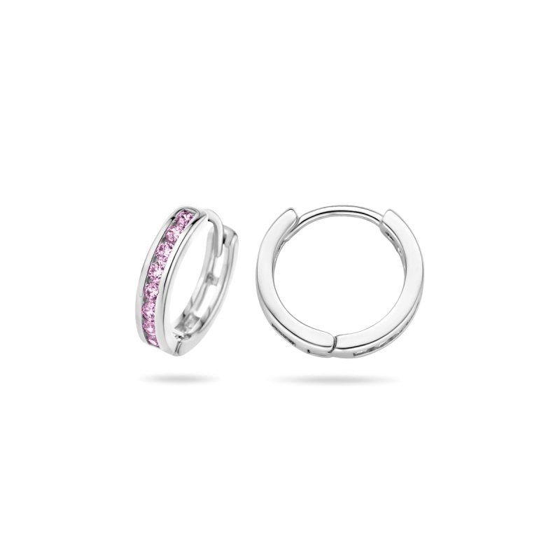 Zilveren oorbellen creolen/oorringen zirconia steentjes lichtroze - Staartjes en Strikjes