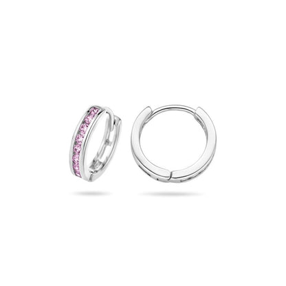 Zilveren oorbellen creolen/oorringen zirconia steentjes lichtroze - Staartjes en Strikjes