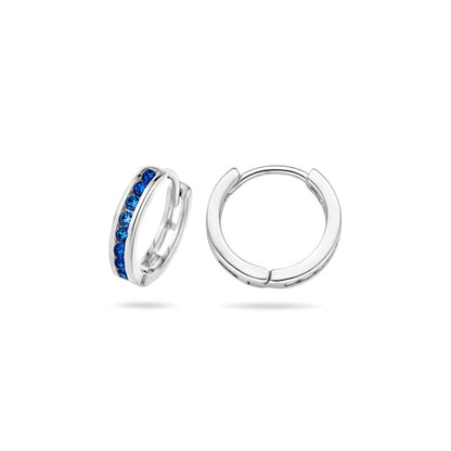 Zilveren oorbellen creolen/oorringen zirconia steentjes saffier blauw - Staartjes en Strikjes