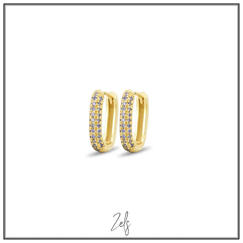 Zilveren oorbellen creolen/oorringetjes goudkleurig ovaal met zacht paarse zirconia | Zels - Staartjes en Strikjes