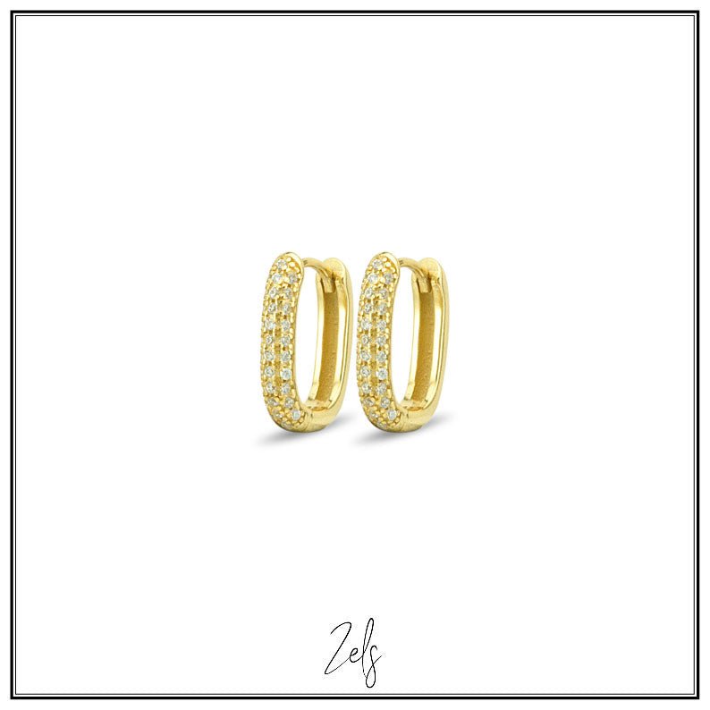 Zilveren oorbellen creolen/oorringetjes goudkleurig ovaal met zirconia | Zels - Staartjes en Strikjes