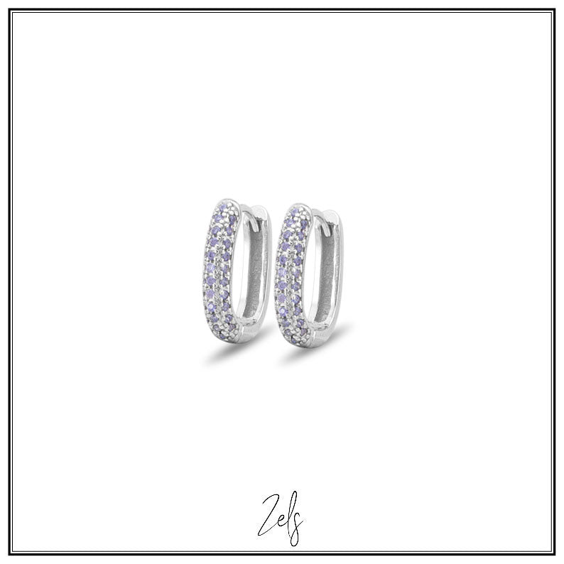 Zilveren oorbellen creolen/oorringetjes ovaal met zacht paarse zirconia | Zels - Staartjes en Strikjes