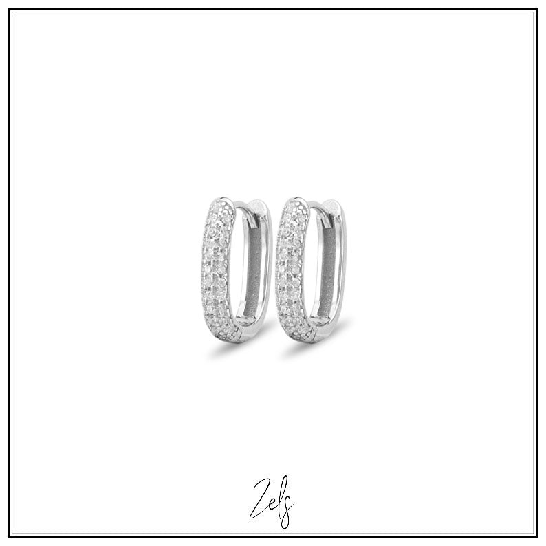 Zilveren oorbellen creolen/oorringetjes ovaal met zirconia | Zels - Staartjes en Strikjes