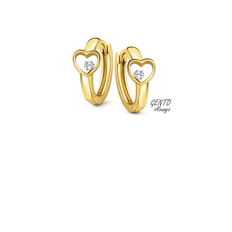 Zilveren oorbellen goldplated oorringen/creolen hartje - Gento Young - Staartjes en Strikjes
