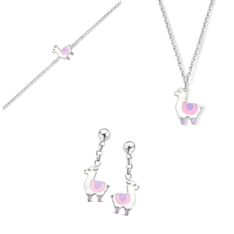 Zilveren setje alpaca/lama Naiomy Princess - Staartjes en Strikjes