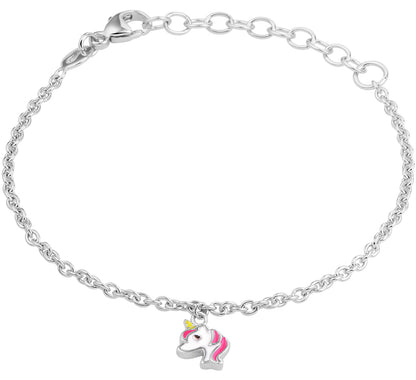 Zilveren armbandje eenhoorn unicorn wit/roze