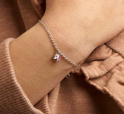 Zilveren armbandje eenhoorn unicorn wit/roze