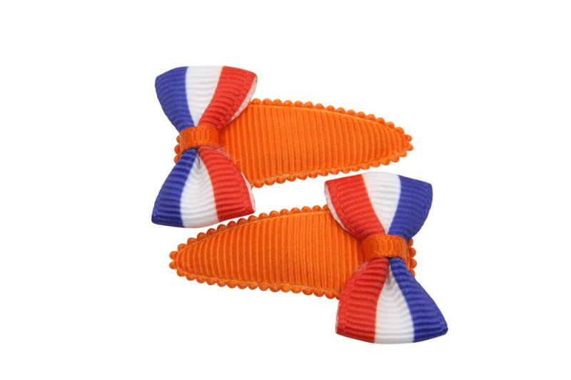 Baby haarspeldjes met strikjes oranje "Holland" - Staartjes en Strikjes
