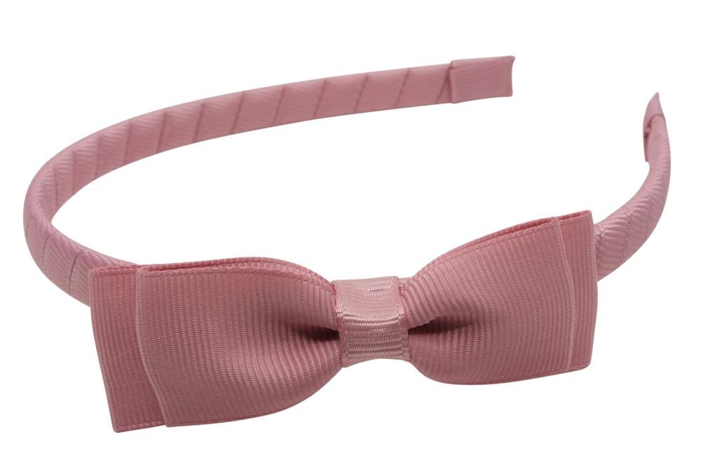 Diadeem/haarband oud roze met dubbel smal strikje - Staartjes en Strikjes