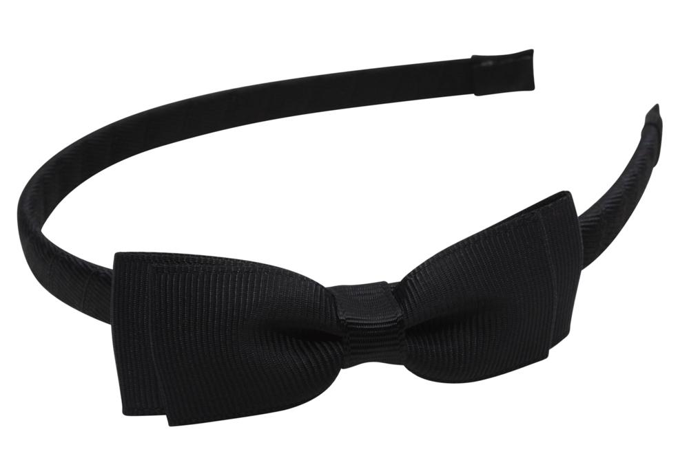 Diadeem/haarband zwart met dubbel smal strikje - Staartjes en Strikjes