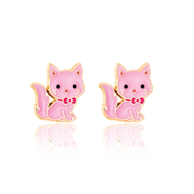 Hypoallergene kinderoorbellen pink kitty cutie groot - Staartjes en Strikjes