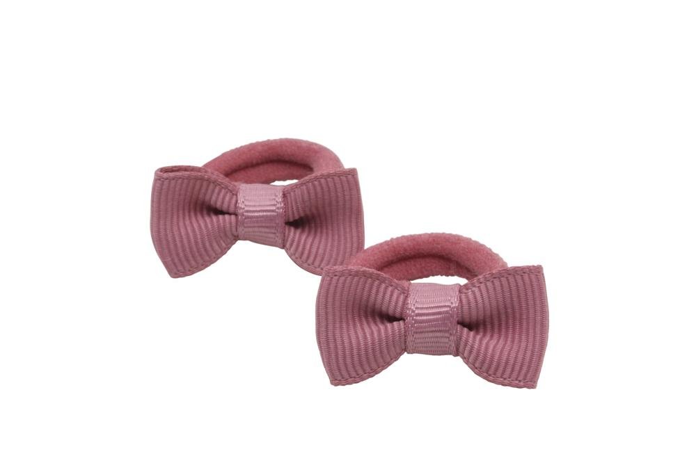 Kleine elastiekjes met mini strikjes diep oudroze/mauve - Staartjes en Strikjes