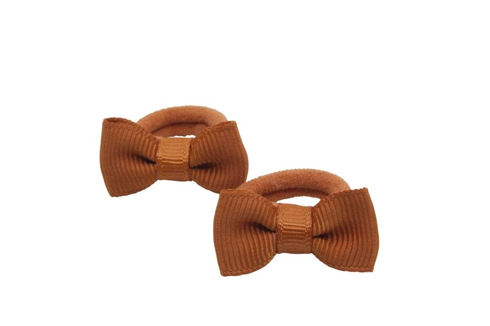 Kleine elastiekjes met mini strikjes koper bruin - Staartjes en Strikjes