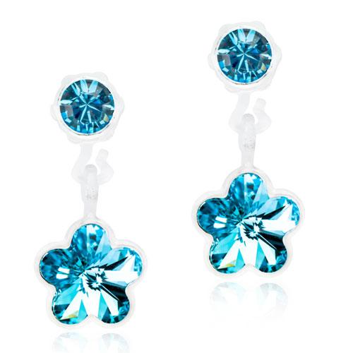 Oorbellen Blomdahl huidvriendelijk bloemetje hangend Swarvoski crystal aqua blauw - Staartjes en Strikjes