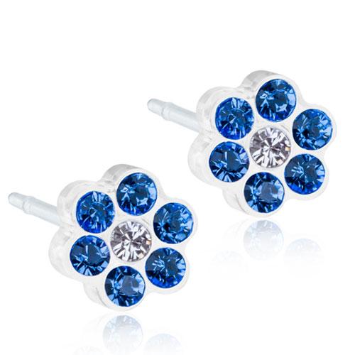 Oorbellen Blomdahl huidvriendelijk bloemetje Swarovski crystal saffier blauw - Staartjes en Strikjes