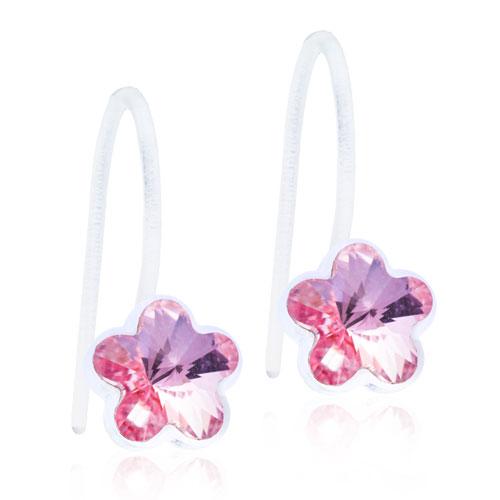 Oorbellen Blomdahl huidvriendelijk hanger bloemetjes Swarovski crystal licht roze - Staartjes en Strikjes