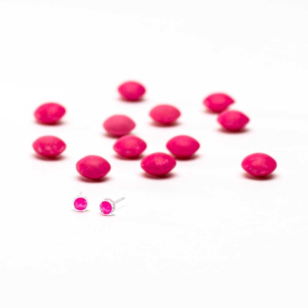 Oorbellen Blomdahl huidvriendelijk knopje electric pink/roze 6 mm. - Staartjes en Strikjes