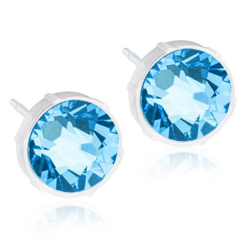 Oorbellen Blomdahl huidvriendelijk knopje Swarovski crystal aqua blauw 6 mm. - Staartjes en Strikjes