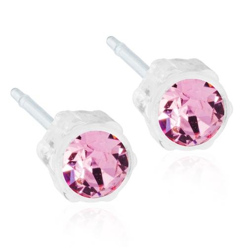 Oorbellen Blomdahl huidvriendelijk knopje Swarovski crystal licht roze - Staartjes en Strikjes