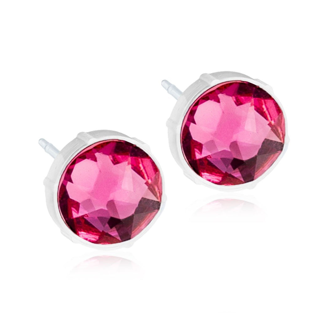 Oorbellen Blomdahl huidvriendelijk knopje Swarovski crystal roze 6 mm. - Staartjes en Strikjes