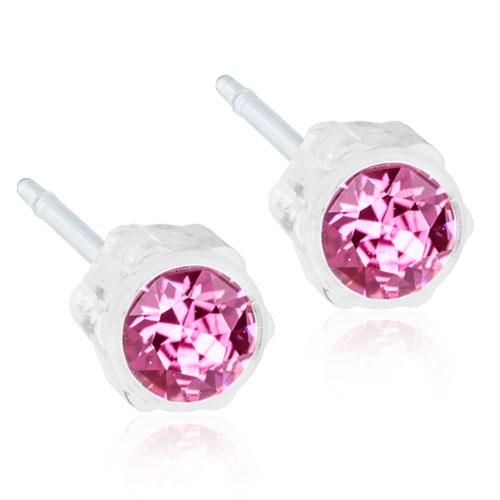 Oorbellen Blomdahl huidvriendelijk knopje Swarovski crystal roze - Staartjes en Strikjes