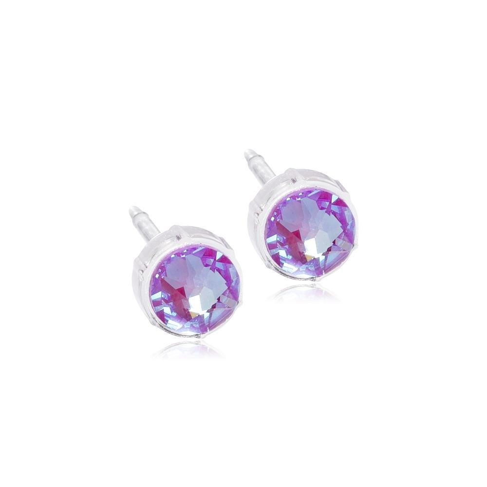 Oorbellen Blomdahl huidvriendelijk knopje Swarovski crystal shiny violet 6 mm. - Staartjes en Strikjes