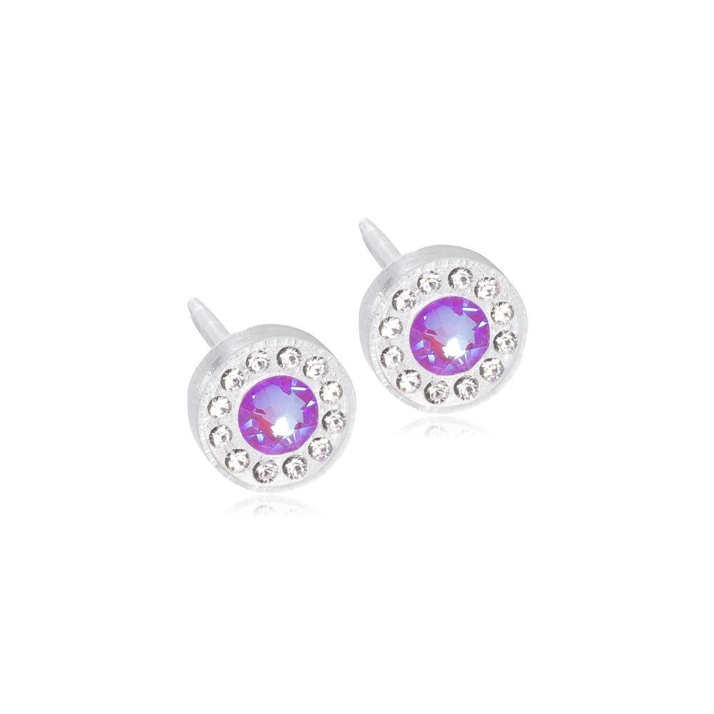 Oorbellen Blomdahl huidvriendelijk rondje met Swarovski crystal shiny violet - Staartjes en Strikjes
