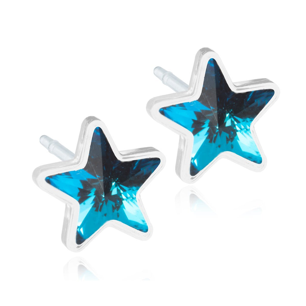Oorbellen Blomdahl huidvriendelijk sterretjes Swarovski crystal aqua blauw - Staartjes en Strikjes