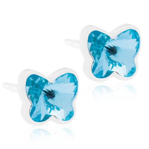 Oorbellen Blomdahl huidvriendelijk vlindertje Swarovski crystal aqua blauw - Staartjes en Strikjes