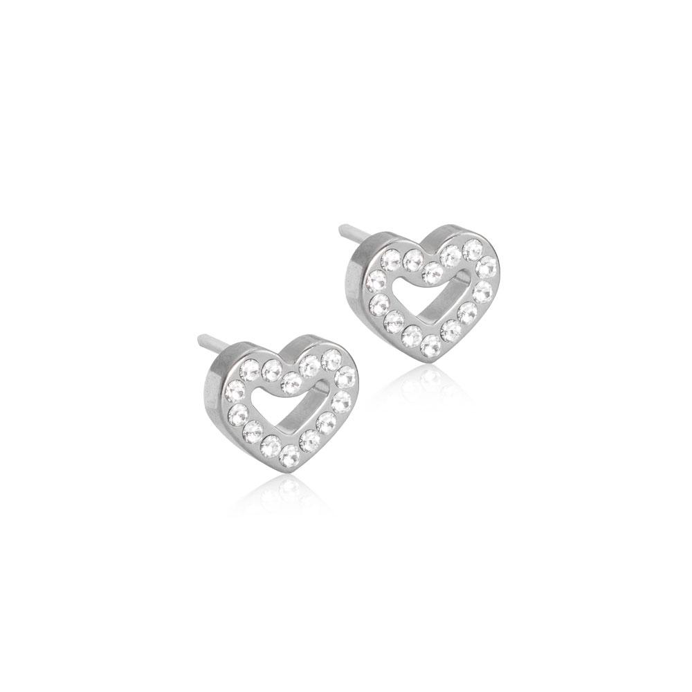 Oorbellen Blomdahl titanium hartje met Swarovski crystal - Staartjes en Strikjes