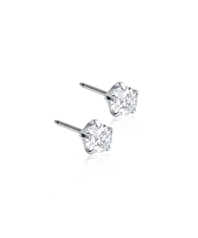 Oorbellen Blomdahl titanium knopje 5 mm. zirconiasteentje (incl. achterkantjes) - Staartjes en Strikjes