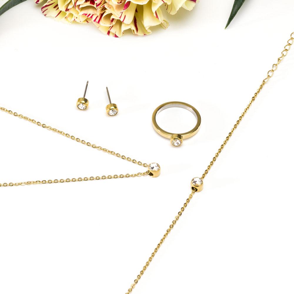 Oorbellen Blomdahl titanium knopje Swarovski crystal 5 mm. goudkleurig - Staartjes en Strikjes