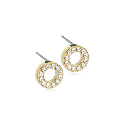 Oorbellen Blomdahl titanium rondje open goudkleurig met crystal 8 mm. - Staartjes en Strikjes