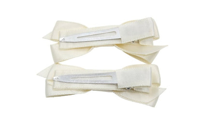 Setje alligator haarspeldjes met satijn strikje creme - Staartjes en Strikjes