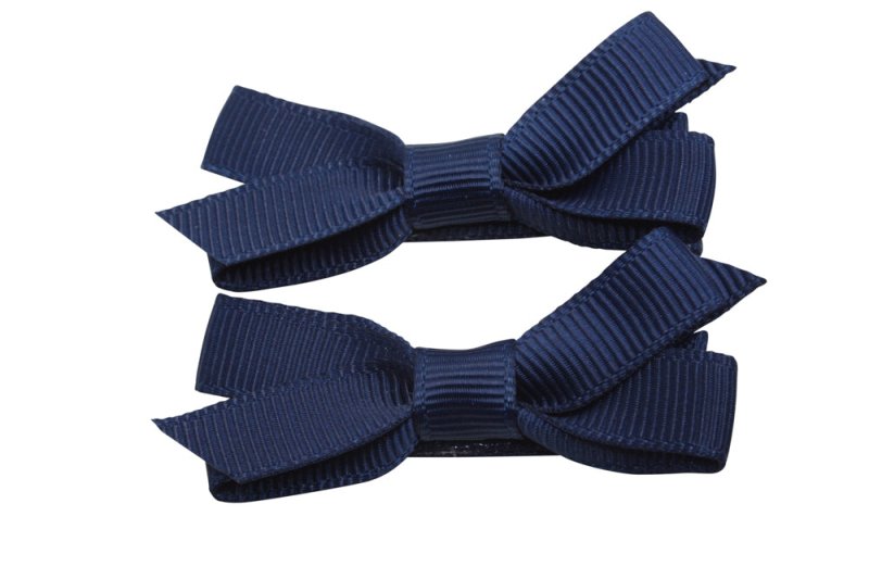 Setje alligator haarspeldjes met strikje donkerblauw - Staartjes en Strikjes