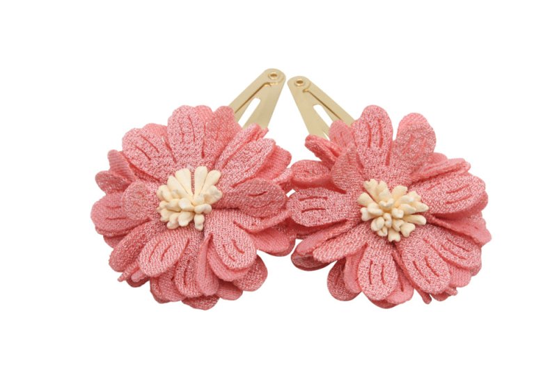 Setje goudkleurige haarspeldjes met warm dusty rose bloemetjes - Staartjes en Strikjes