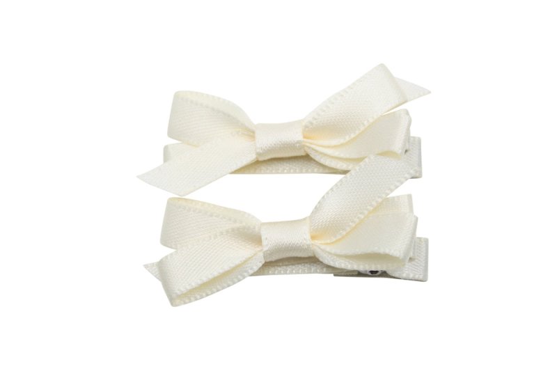 Setje mini alligator haarspeldjes met satijnen strikje creme - Staartjes en Strikjes