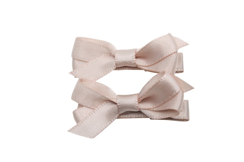 Setje mini alligator haarspeldjes met satijnen strikje vanille - Staartjes en Strikjes