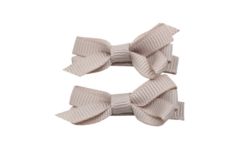 Setje mini alligator haarspeldjes met strikje taupe - Staartjes en Strikjes