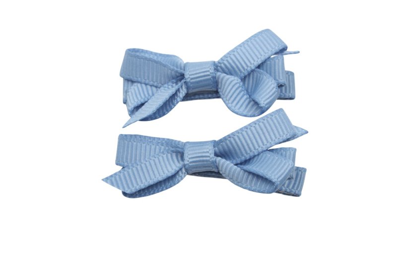 Setje mini alligator haarspeldjes met strikje zacht blauw - Staartjes en Strikjes